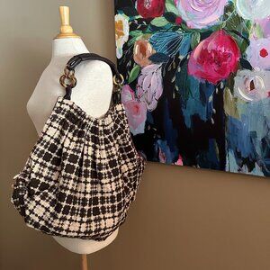 Avon Canada Anthro-Style Plaid Wool Blend Tote Bag w/ Floral Lining